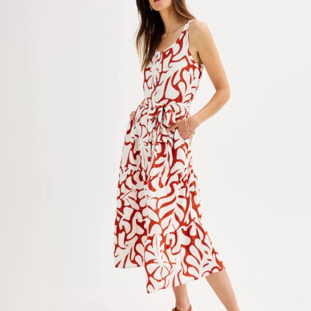 “Sonoma” Tiered Button Front Scoopneck Midi Tank Dress